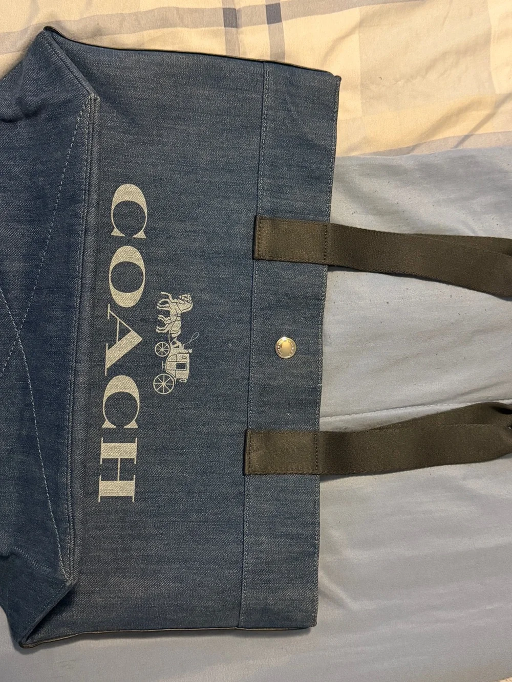 Coach Denim Tote in Navy Blue with Black Handles